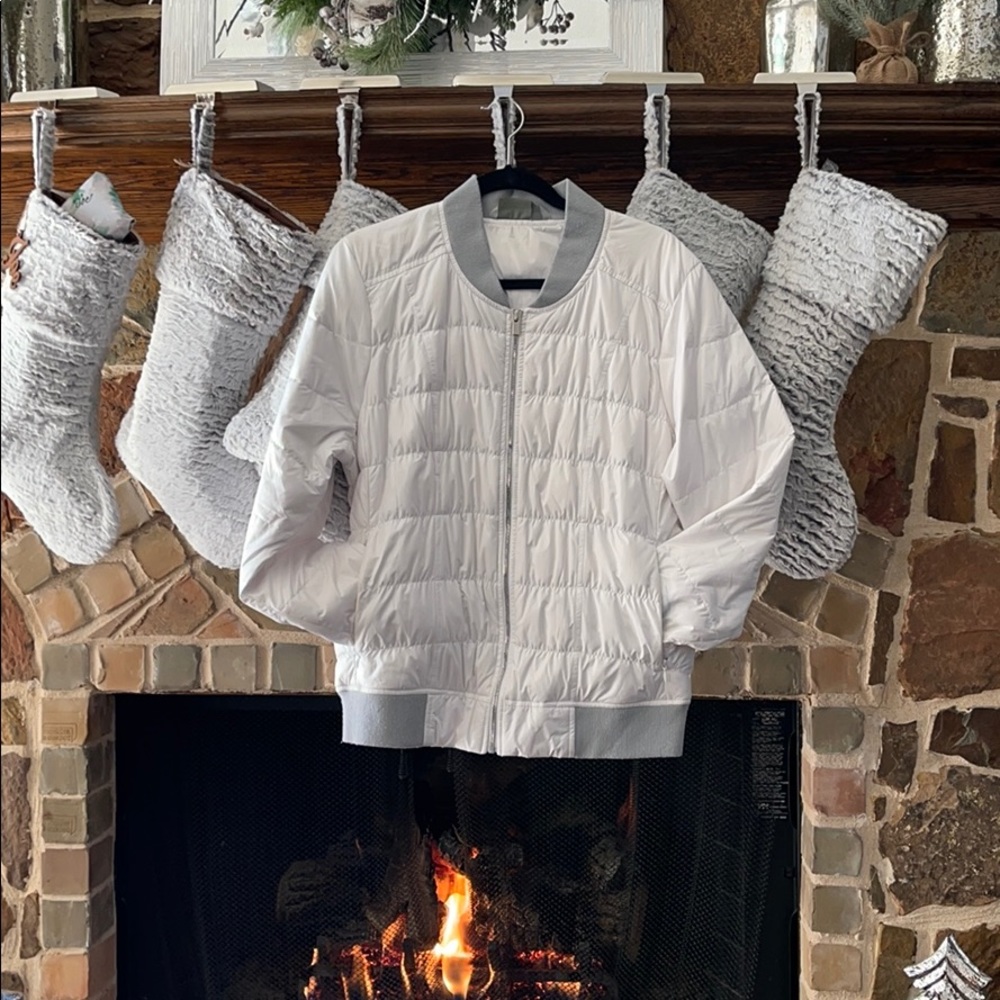 Athleta white and gray down puffer jacket!